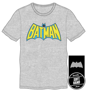 DC Comics Batman Bat Shaped Batman Gray Men's Specialty Hand Print Tee Shirt T-Shirt