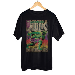 Vintage The Hulk Marvel Comic Book Cover Artwork Men’s Black Graphic Print Boxed Cotton T-Shirt