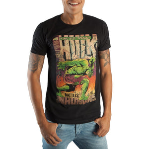 Vintage The Hulk Marvel Comic Book Cover Artwork Men’s Black Graphic Print Boxed Cotton T-Shirt