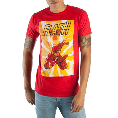 Awesome DC Comics The Flash In Action Men’s Bright Red Graphic Print Boxed Cotton T-Shirt